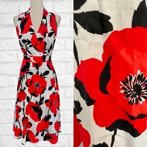 NWT London Times Size 10 Fit and Flare Retro Floral Sleeveless Dress Red White